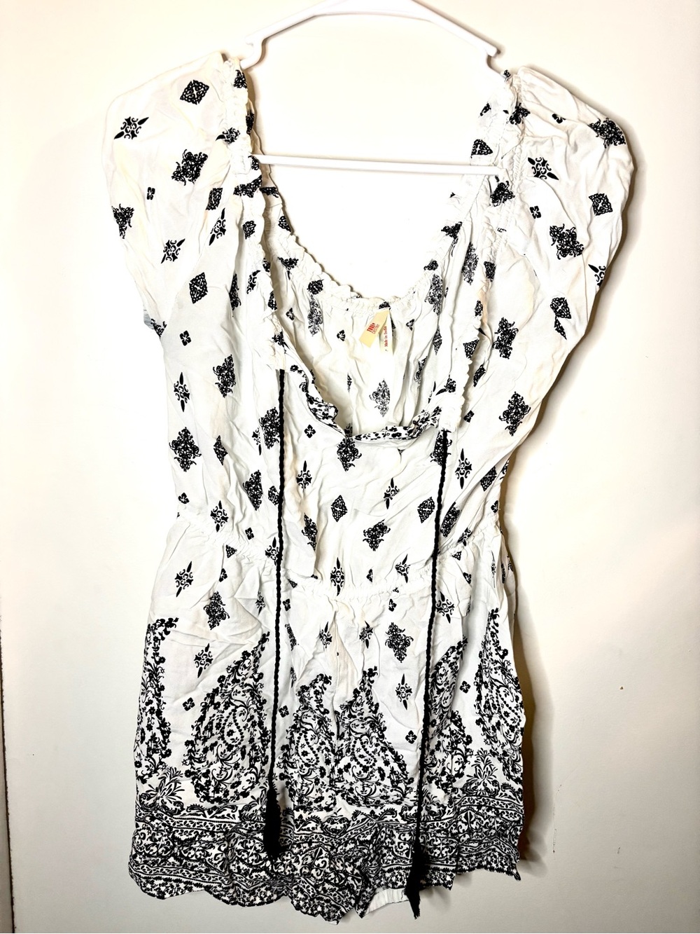 Women's White and Black Boho Romper